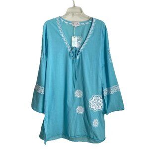Mud Pie The Bag Lady Crystal Blue Embroidered Cover Up NWT